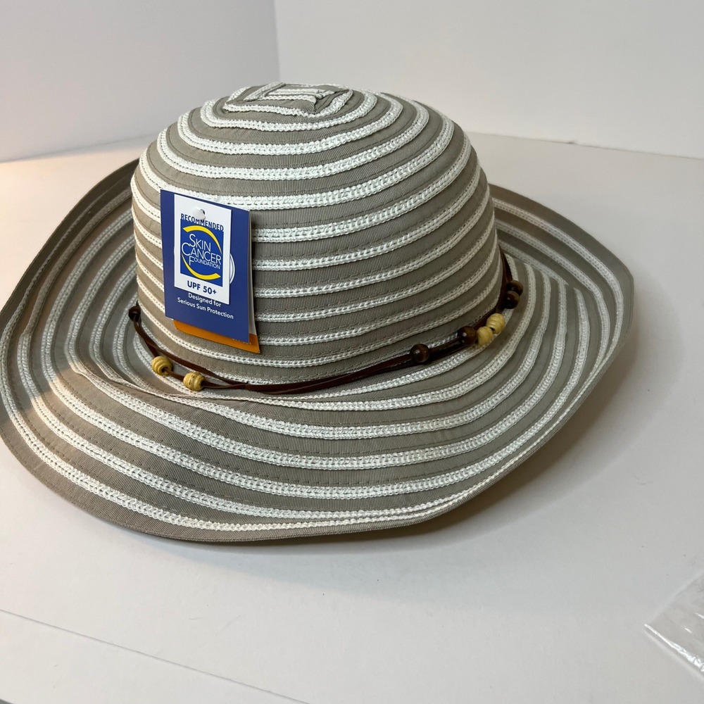 Wallaroo Hat Company Breton Hat Taupe NWT OS UPF 50+ Beaded Tie Detail Fix Bead - Picture 6 of 11